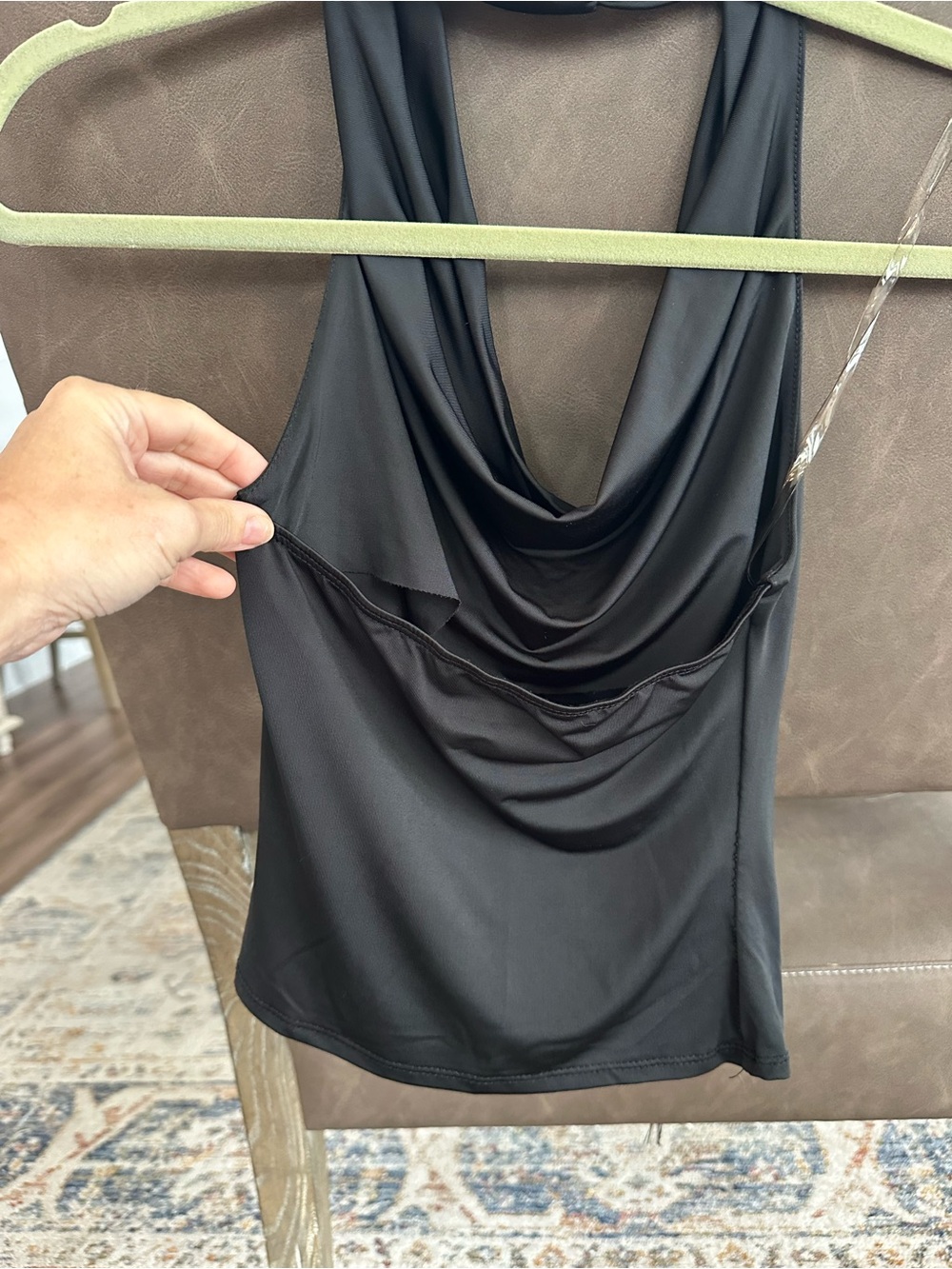 Sleeveless Black Draped Cowl Halter Top